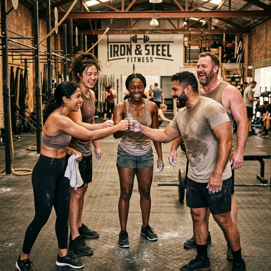 Members celebrating after a class at IRON HALL gym community in Cerro Vista
