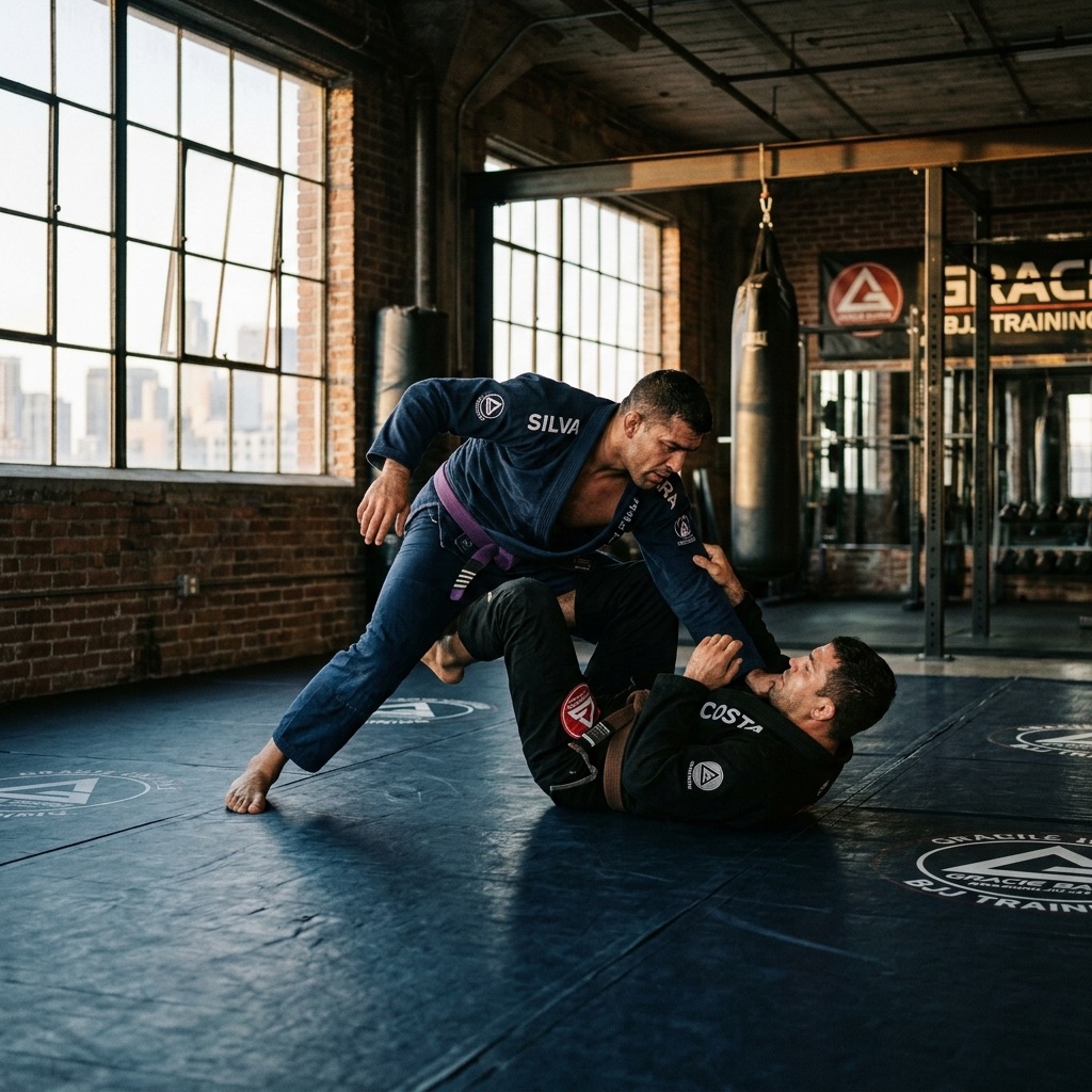 Brazilian jiu-jitsu drilling on the mats at IRON HALL BJJ program, Cerro Vista